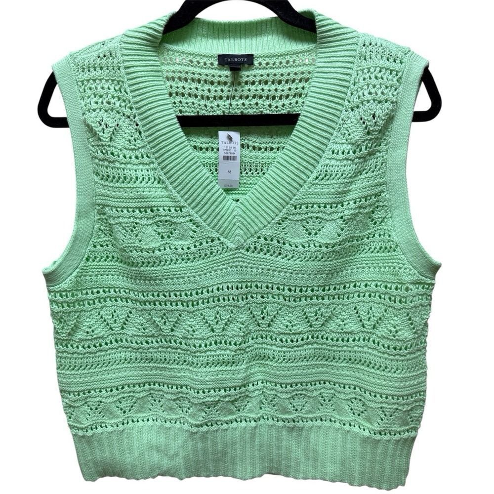 Talbots Cropped Shaker Stitch Sweater Vest. Mint green. Sz M.NWT.MSRP $79.50 - Picture 2 of 11